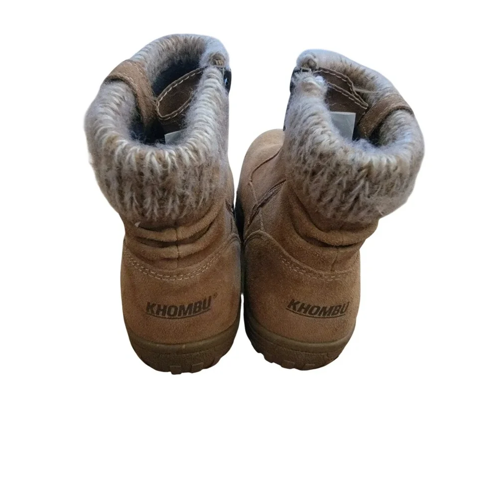 Khombu Tan Suede Winter Boots Knit Sweater Collar Ankle Booties Sd Zip W 10 NWOT